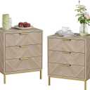Anmytek Nightstand Set of 2 with 3 Drawers, Modern Night Stand for Bedroom, Wood End Table, Square Bedside Table for Sofa, Natural Oak