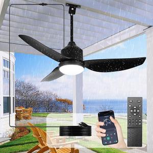 Depuley Outdoor Ceiling Fan with Light: 42 Inch Black Waterproof Gazebo Fans with Lights Outdoor Hanging - Plug in Remote App Control for Patios Indoor Farmhouse Porch - 6 Speed Reversible DC Motor