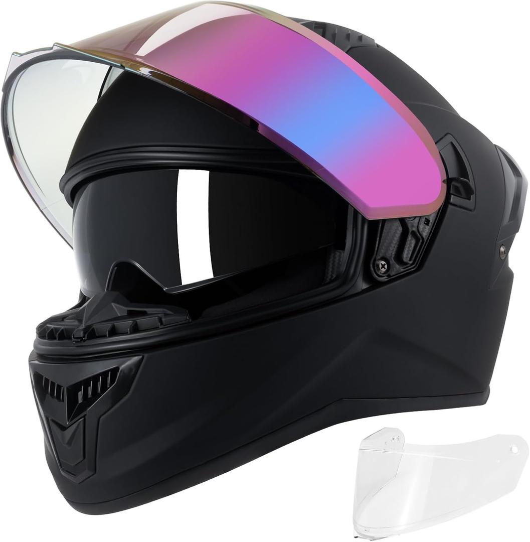 Full Face Motorcycle Helmets for Men Women, DOT Approved, Matte Black, M