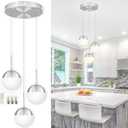 Nickel 3-Light Dimmable Modern Chandeliers for Dining Room Chandelier Frosted Milky White Glass Globe Height-Adjustable Cluster Pendant Lights Bedroom Dining Room (Bulb & Remote Incl)