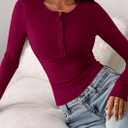 PRETTYGARDEN Womens Casual Long Sleeve Tops 2026 Fall Crew Neck Fitted Henley Shirts Basic Tee Blouse Knit Going Out Outfits (XXL)