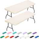 BDDC 2 Pack Rectangle Fitted Table Covers for 6 Foot Tables – 30" x 72" Stretchy Spandex Ivory Table Cloth, Washable & Wrinkle-Resistant Tablecloth for Indoor/Outdoor Picnics, Patios & Events, Rectangular 30" x 72"