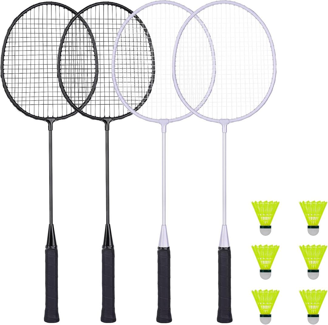 Badminton Rackets Set with 6 Shuttlecocks, Lightweight Badminton Set of 4 for Outdoor Backyard Games, Racquets with Durability for Beginners and Casual Players