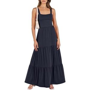 ANRABESS Women's Summer Casual Long Maxi Beach Vacation Dresses Sleeveless Square Neck Flowy Tiered Sun Dress with Pockets S
