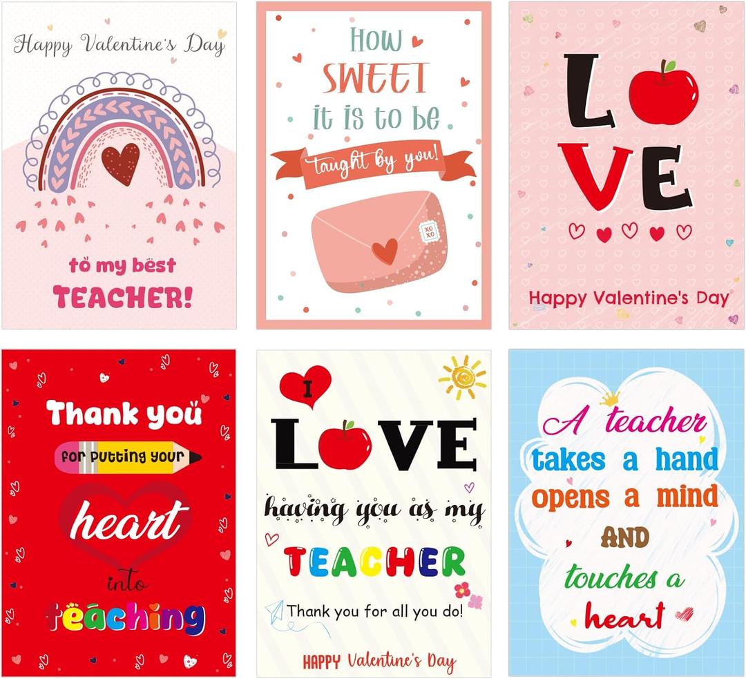 Valentine's Day Cards for Teachers Happy Valentine Teacher Appreciation Cards Holiday Thank You Notes 12Pcs