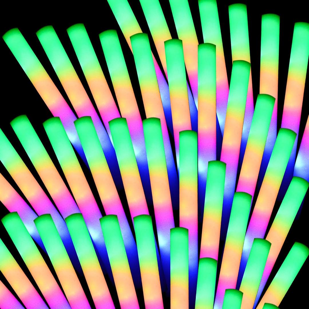 55 PCS Foam Glow Sticks Bulk With 3 Modes Colorful Flashing,Foam Light up Sticks,Glow Sticks for Wedding,Glow in Dark Party Supplies for Wedding,Halloween, 4th of Raves,July,New Year,Concert1