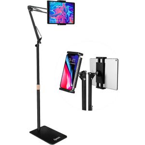 Spessn Tablet Floor Stand, Overhead Bed Phone Mount, Height Adjustable Universal Metal Tablet Holder, Phone Stand Compatible with iPad/iPhoneX/iPad Pro Phone, Kindle, 4.5-12.9" (Dark Black)