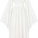 Scarlet Darkness Women's Renaissance Costume Wrap V Neck Medieval Dress Split Bell Sleeve Embroidery Fairy Dresses (Medium, White)