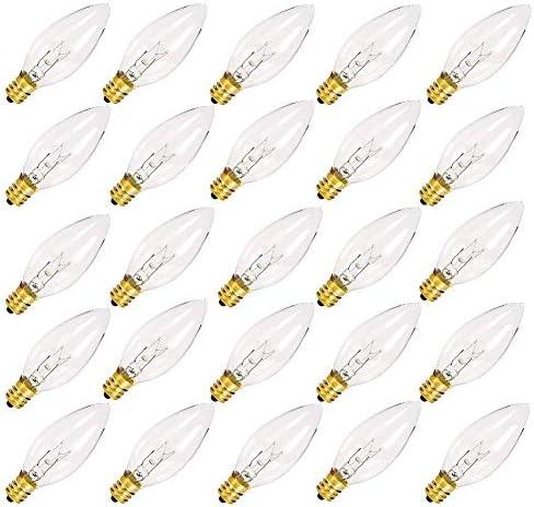 SUNSGNE 25 Pack Candle Light Bulbs, C26 Crystal Clear Torpedo Candelabra Light Bulb for Chandeliers, Window Candle Bulbs, Nightlight Bulb- 7 Watt Light Bulbs- E12 Candelabra Base