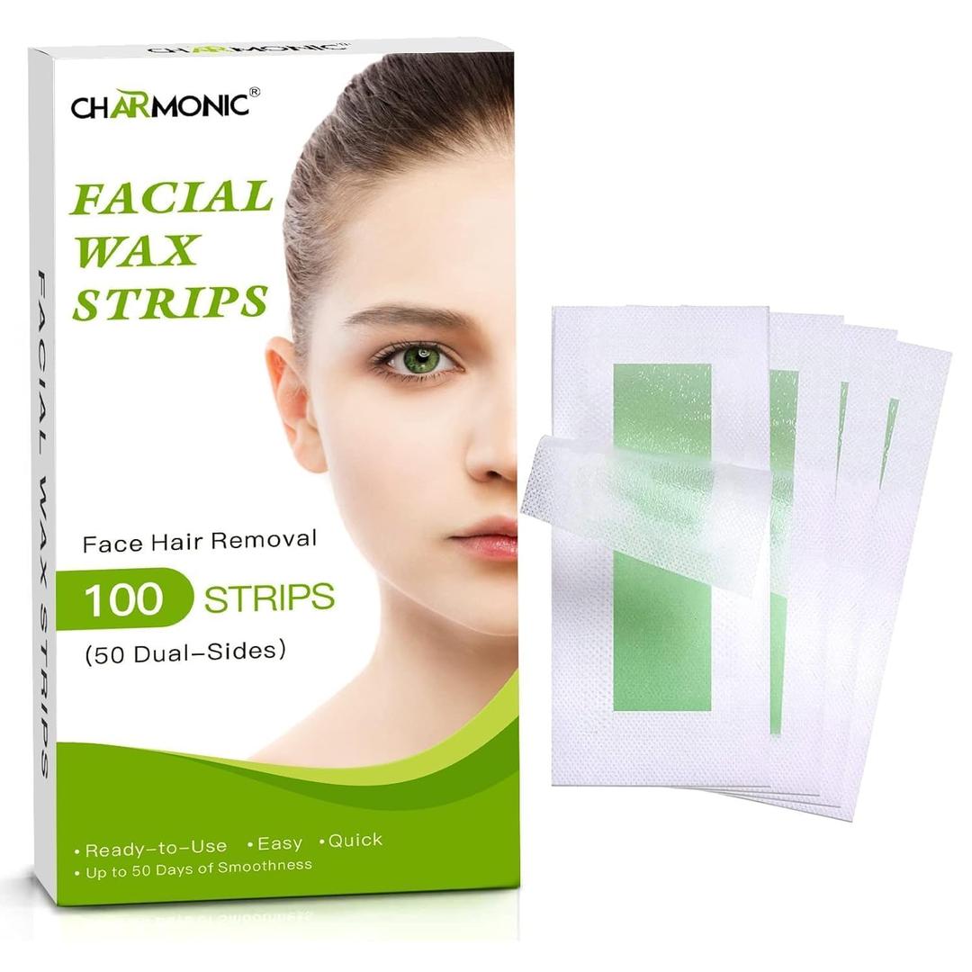 Facial Wax Strips - 100 Count, Facial Hair Removal for Women, Waxing Strips for Face Eyebrow Upper Lip Cheek Hair Remover, Quick & Painless Waxing Kit for All Skin Types