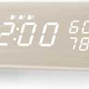 JALL Digital Alarm Clock, with Wooden Electronic LED Time Display, 3 Alarm Settings, Humidity & Temperature Detect, Wood Made Electric Clocks for Bedroom, Bedside (White)