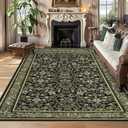 GarveeHome Washable Rug 9x12 Area Rugs for Living Room, Boho Rug Non Slip Vintage Low Pile Large Rugs for Bedroom Stain Resistance Non-Shedding Throw Carpet for Office Green Black