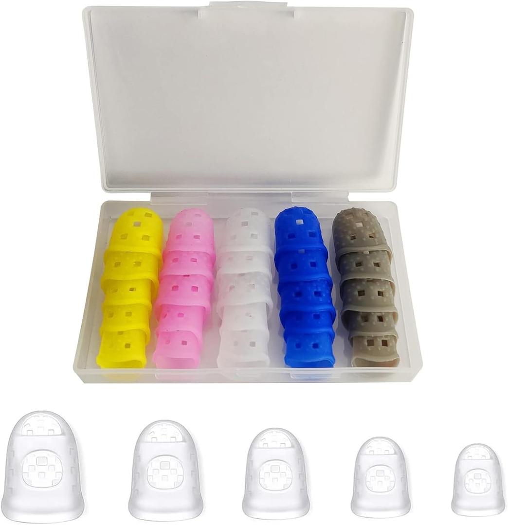 Guitar Fingertip Protectors, 25-Pack Silicone Finger Covers for Guitar/Ukulele/Banjo/Mandolin  Breathable, Flexible, Non-Slip Practice Sleeves, Mixed Colors with Storage Case, Reusable