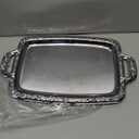 Tiangrid 2 Pcs Silver Serving Tray Elegant Floral Metal Plate Silver Platter for Buffet Wedding Party Jewelry Decorative (Oblong with Handle)