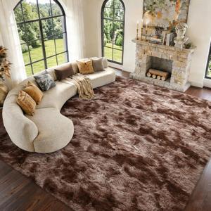 9x12 Extra Large Fluffy Area Rugs Non-Slip for Living Room Tie-Dyed Coffee