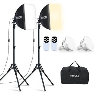 2Pack Professional Softbox Lighting Kit, 16'' x 16'' Studio Lights with 85W 2700-6500K E27 LED Bulbs, Continuous Lighting for Photography/Video Recording/Live Streaming