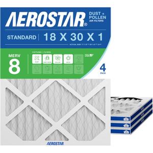 Aerostar 18x30x1 MERV 8 Pleated Air Filter, AC Furnace Air Filter, 4 Pack (Actual Size: 17 1/2" x 19 1/2" x 3/4")