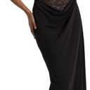 Women's Sexy Lace Maxi Dress High Split Spaghetti Strap Backless Wedding Guest Cocktail Formal Dresses (Black, S)