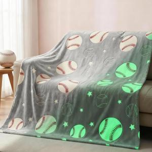 Gray Baseball Blanket 50 x 60 Inch Glow in the Dark Baseball Throw Blanket Flannel Fun Stuff for Boys and Girls Team Gifts for Ball Lovers Players Halloween Christmas Thanksgiving Gift