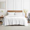 Dreamy Nights Comfy Delights Quilt Set Queen Size, Lightweight Luxury Crushed Corduroy Comforter, Soft Cloud Bedding, Cream White Vintage Bedspread Coverlet with 2 Pillow Shams for All Season, 3 Pieces, 90×96+20×26(2)in, White