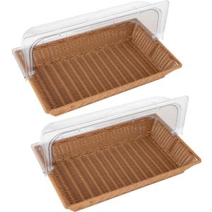 2 Sets Bread Basket, Bread Display Basket, Fruit Basket, Tabletop Food Serving Basket, with Acrylic Lids and Kitchen Serving Tongs for Vegetable, Restaurant, Display, Kitchen, Party (Coffee)