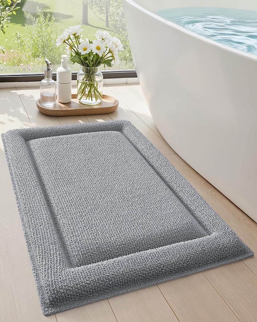 Color&Geometry 36x24 Memory Foam Bath Mat, Light Gray Bathroom Rugs Soft Absorbent Chenille Bath Rug, Non Slip Bath Mats for Bathroom, Thick Shower Mats, Light Gray