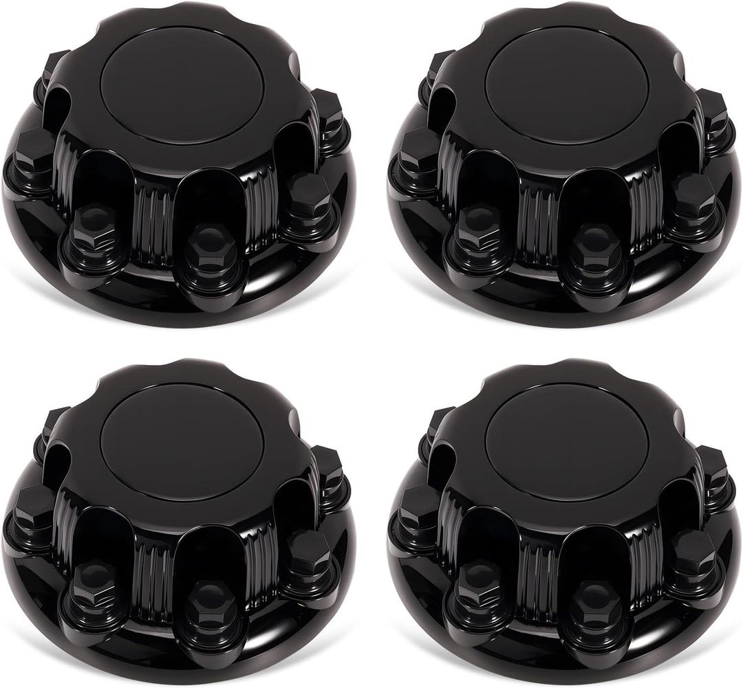 LEAPTREND 4pcs Chrome Wheel Center Caps (Glossy Black 8 Lugs, Fit for 1998-2013 Chevy Silverado Avalanche Suburban&GMC Sierra Yukon 1500 2500 3500 16" Rim Hub Cover, Replace 15039489