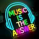 Music Neon Sign for Wall Decor Music Is The Answer LED Neon Light for Studio Dimmable Bar LED Sign for Livehouse Bar Party Bedroom Rock And Roll LED Light Birthday Gifts Size 12.5 * 12.1In(TWP304)