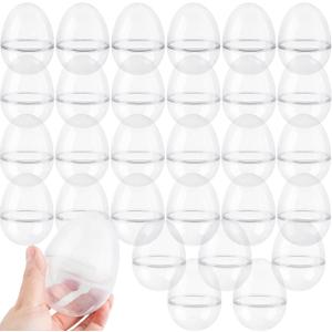 30 Pack 3.5 Inch/ 4 Inch Large Clear Easter Eggs Fillable Bulk Large Translucent Fillable Easter Eggs Plastic Transparent Easer Egg for Easter Hunt Toys Party Decor ((3.5 Inch))