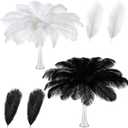 Retrowavy 50 Pcs 14-16 Inches Large Natural Ostrich Feathers Bulk for Centerpieces for Wedding Party Centerpieces Home Decoration Flower Arrangement (Black, White)