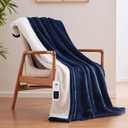 Sealy Electric Blanket Throw Size 50"*60",Super Cozy Flannel to Sherpa Reversible Heated Blanket Throw with 6 Heating Levels & 2-10 Hours Auto Off Overheating Protection Machine Washable,Navy