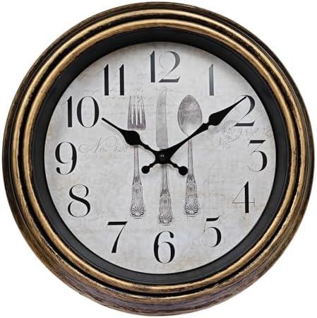 WOOPHEN Vintage Wall Clocks, 10" Silent Non Ticking Retro Wall Clock Quality Quartz Battery Operated Round Decorative Easy to Read for Home Kitchen Living/Dining Room Bedroom Office Classroom(Bronze)