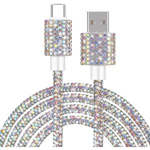 USB to USB C Cable Type C Fast Charging Cable for iPhone 17 Air Pro Max Bling Sparkling Diamond Colorful iPhone Charger Cord 4FT for iPhone 16 15 Pro Max Galaxy S25 S24 Ultra iPad 10th