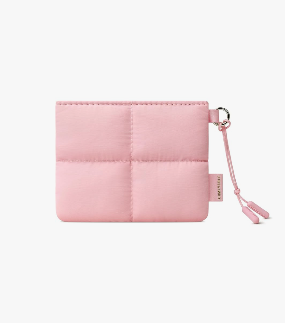 Comfyable Cute Puffy Coin Purse Pouch Change Holder For Women, Small Organizer with ID Window, Magnetic Closure, Water-repellent, Storage for Coin, Airpods, Lipstick, Card, Pink