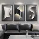 Framed Modern Black and White Abstract Wall Art for Living Room, Large 3 Piece Bright Style Silvery Artwork for Walls, Luxury Painting Prints for Dining Room Hallway Office Wall Decor, 24x36 In
