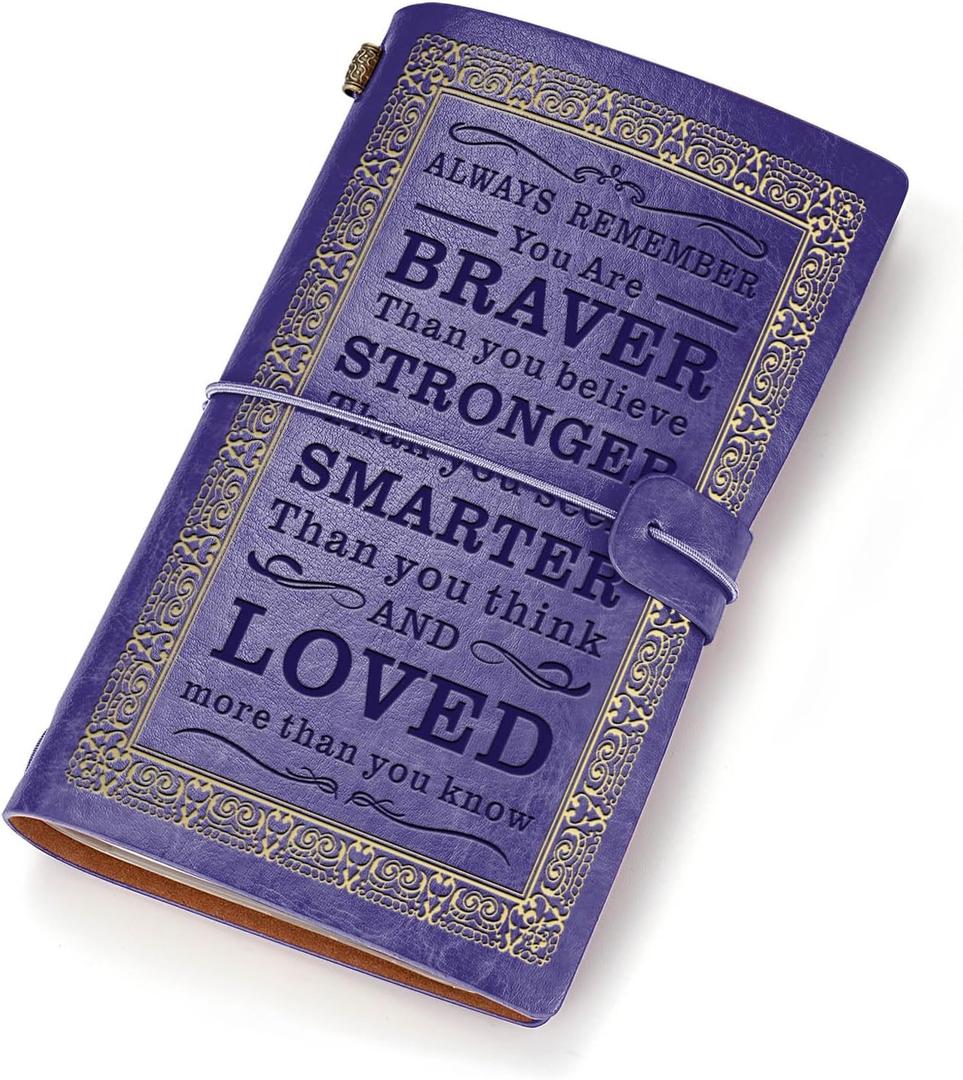 Motivational Leather Refillable Journal Notebook Always Remember You are Braver Than You Believe Encouragement Gifts for Friend Family (AL Purple)