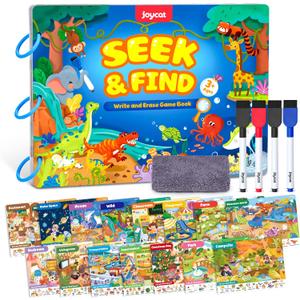 JoyCat Seek & Find Game Books - Preschool Learning Activity for Toddlers & Kids Ages 3-5, Travel Activities Toys for Road Trip Car Airplane, Busy Book, Birthday Gifts for Girls and Boys Ages 4-8