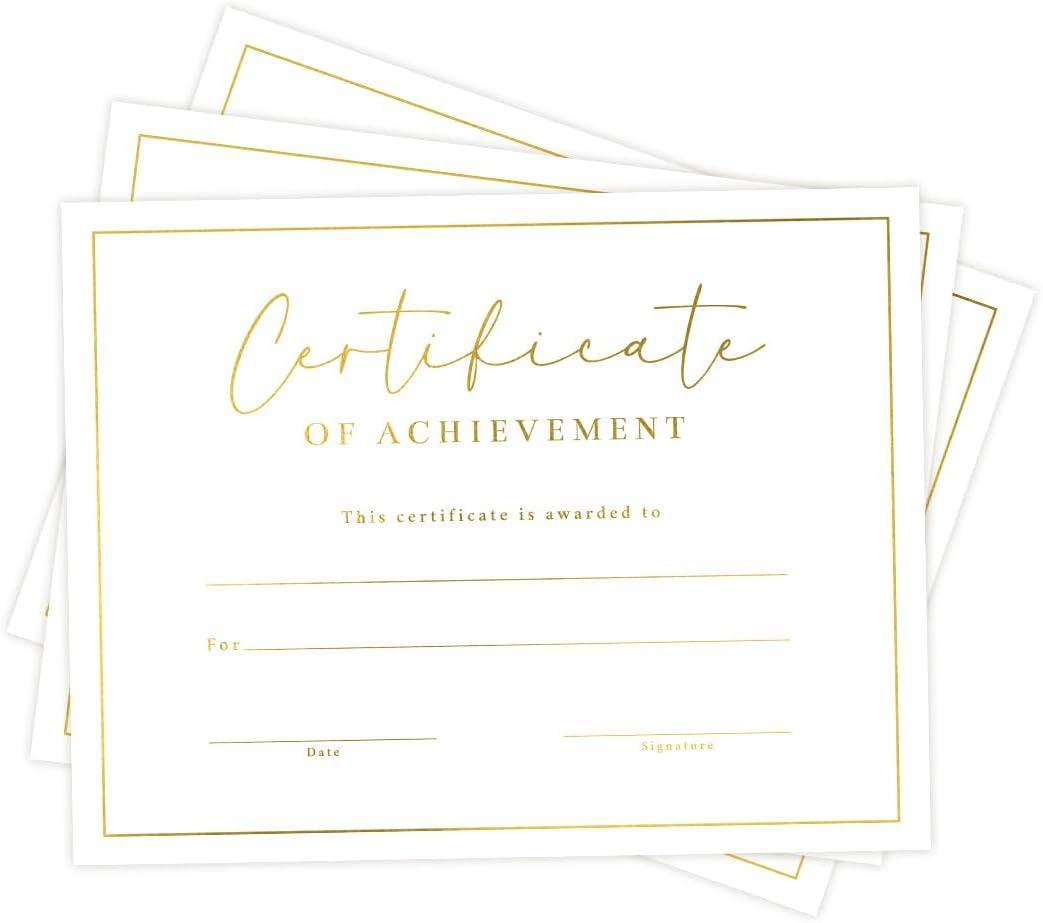 2 x 25 Certificate of Achievement Awards, Premium Gold Foil Printing, Blank Certificates of Achievement with 8.5x11", Award Certificates for Students, Recognition, Graduation, Completion and Promotion