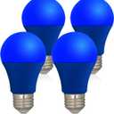 LED Blue Color Light Bulb - A19 E26 Base Blue Bulbs 9W (60W Equivalent), LED Lightbulbs Perfect For Outdoor Porch, Christmas Decoration, Party Decoration, Holiday Lighting, Halloween Decor, 4 Pack