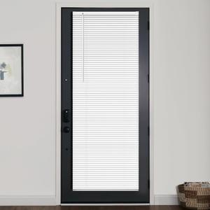 LazBlinds 1" Vinyl Mini Blinds for Doors, Cordless French Door Blinds for Privacy, Light Filtering Privacy Horizontal Shades for Front Door Patio Sidelight Glass Door, 25" W x 70" H, White