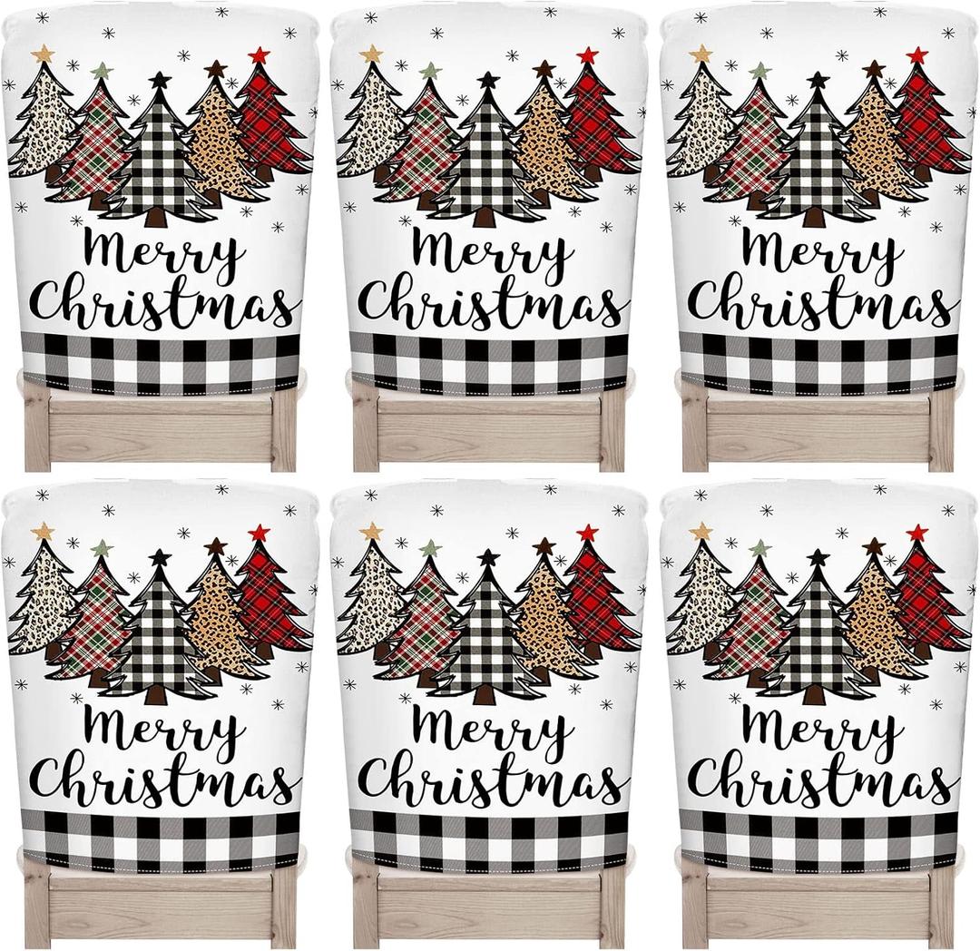 6 Pcs Christmas Chair Back Covers Xmas Holiday Chair Covers for Dining Room Kitchen Hotel Wedding Ceremony Party Decor(Cool)