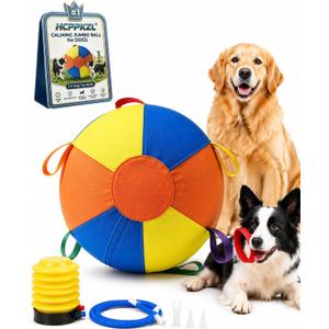 10/18/22" Calming Jumbo Ball for Dogs Durable Tear-Resistant Inflatable Big Ball Tough Herding for Play Exercise Toy with Heavy-Duty Handle Cover & Pump Fun Doggy Herding Dog Giant Tennis(A,22in)