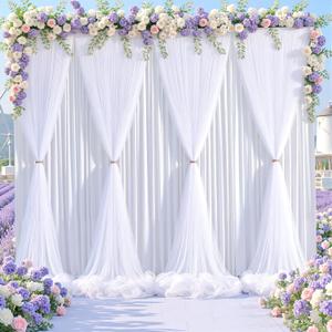 White Tulle Backdrop Curtain for Wedding Parties,10ft x 10ft Wrinkle Free Curtain Backdrop,2 Layer Drapes for Backdrop, Polyester Wedding Back Drop for Bridal Shower Birthday Baby Shower Photography