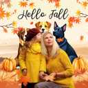 Hello Fall Photography Backdrop Autumn Maple Leaves Dog Pumpkin Friendsgiving Background Thanksgiving Party Supplies Farm Harvest Banner Photo Booth 72 x 44 Inch
