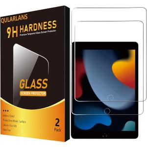 Qularlans 2 Pack Screen Protector for iPad 9th/8th/7th Generation 10.2 Inch (2021/2020/2019), 9H Tempered Glass Film, HD Clear, Apple Pencil Compatible, Case Friendly Anti-Scratch