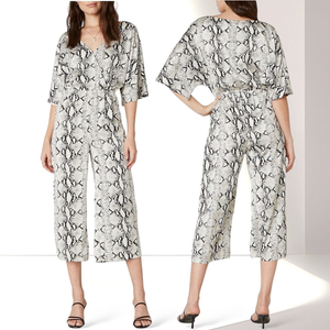  BB DAKOTA Lines in the Sun Python Snake Print Satin Jumpsuit Surplice Black Gray XS