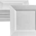 Oasis Creations White Square Plates Set 10" - 50 count - Premium Hard White Plastic - Disposable and Reusable - Salad Appetizer Dinner Party Plate Set