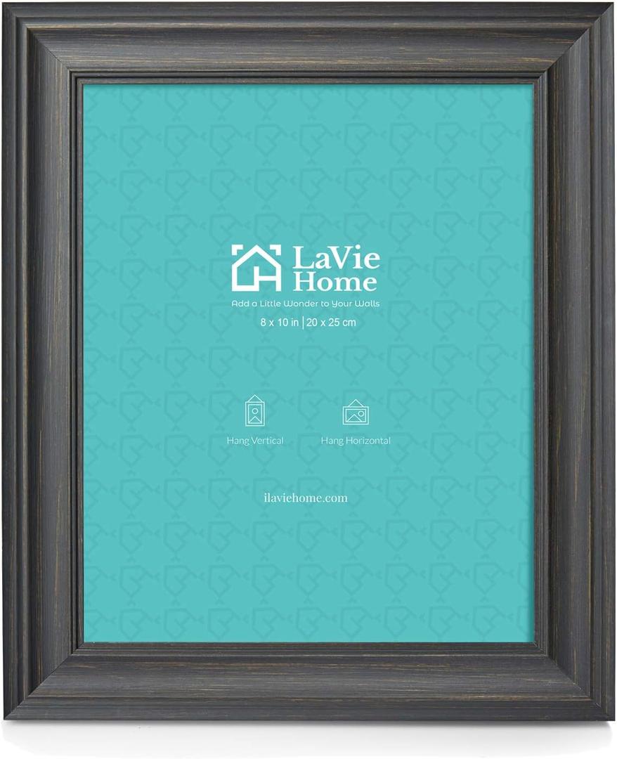 LaVie Home 8x10 Picture Frames (2 Pack, Black) Rustic Photo Frame Set with Tempered Glass for Wall Mount & Table Top Display