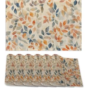 Placemats Set of 6,Autumn Leaves Table Mats,Fall Colorful Washable Linen Table Mats,Non-Slip Heat Resistant Placemats for Party Kitchen Dining Indoor Outdoor 12"x18"