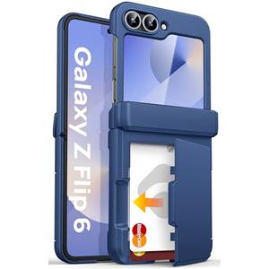 ASAFCASE for Samsung Galaxy Z Flip 6 and Z Flip 7 FE Case Wallet with Card Holder (3 Cards), Hinge Protection & Outer Screen Protector, Shockproof Rugged & Full Body Protective Wallet Cover 5G, Blue